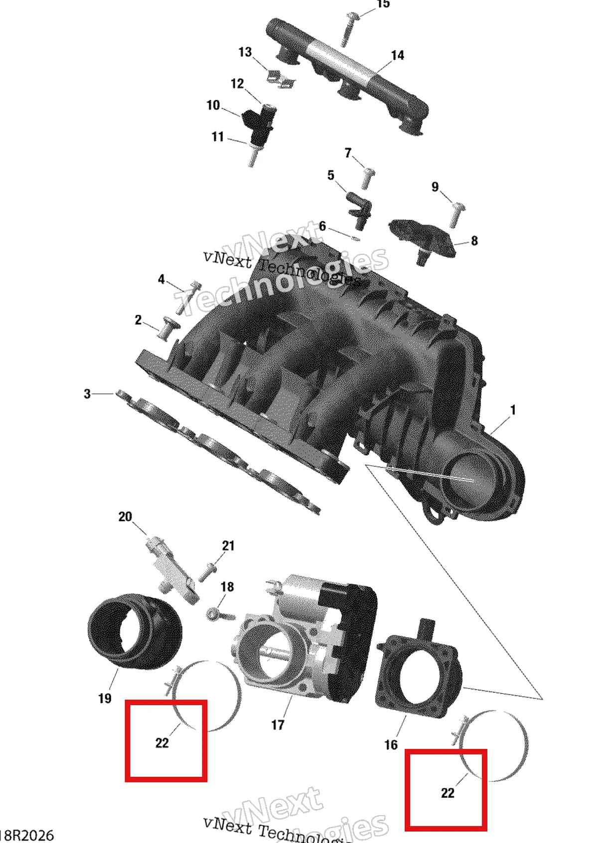Деталь 420251831 (Хомут шланга 60 80 Can-Am Maverick Turbo XMR (2020) (420251831)) на схеме узла 2020 Can-Am Maverick Turbo - STD Air Intake Manifold And Throttle Body