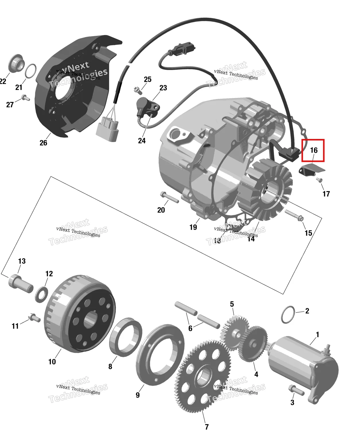 Деталь 420251880 (Деталь Cable Inner Cover) на схеме узла Rotax - Magneto And Electric Starter