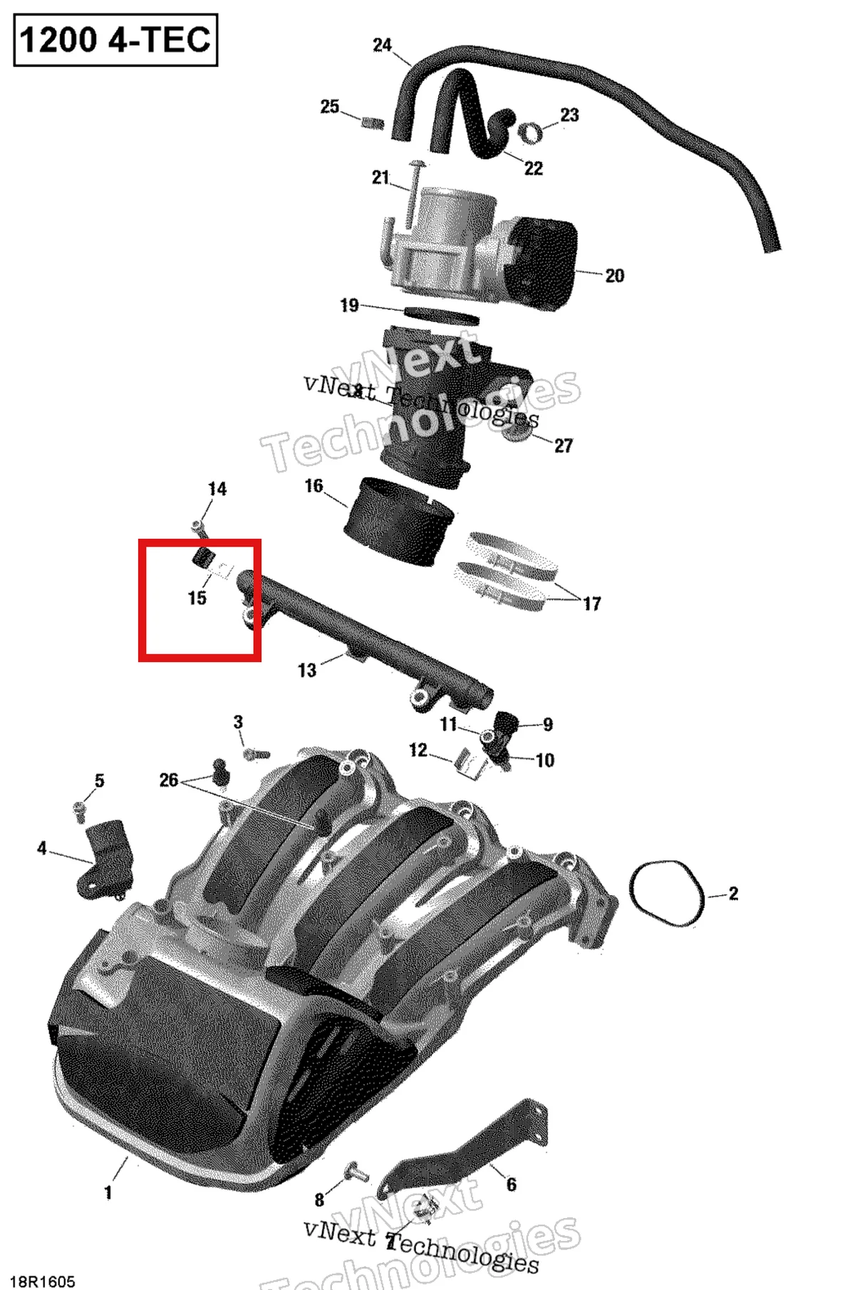 Деталь 420253150 (Кабельный Зажим) на схеме узла 2019 Ski-Doo EXPEDITION LE-SE 1200 4-TEC Air Intake Manifold And Throttle Body - 1200Itc 4-Tec