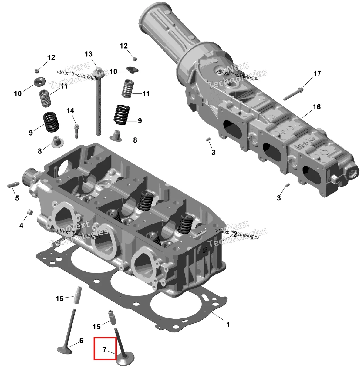 Деталь 420253163 на схеме узла 2026 Sea-Doo GTX - 325 - LIMITED - 26TC - Hybrid White Peal - Audio Rotax - Cylinder Head