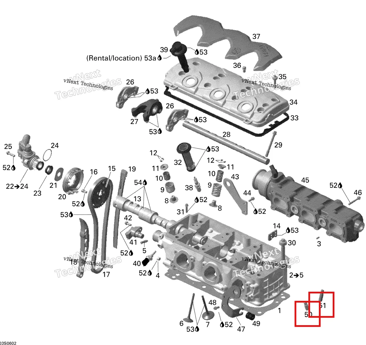 Деталь 420253924 на схеме узла 2006 Sea-Doo GTI Rental Cylinder Head
