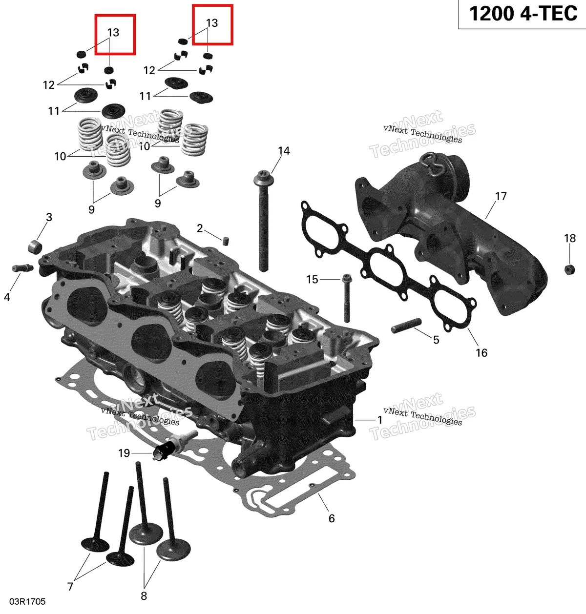 Деталь 420253977 (ШИМ 2.45) на схеме узла 2019 Ski-Doo EXPEDITION LE-SE 1200 4-TEC Cylinder Head And Exhaust Manifold - 1200 Itc 4-Tec