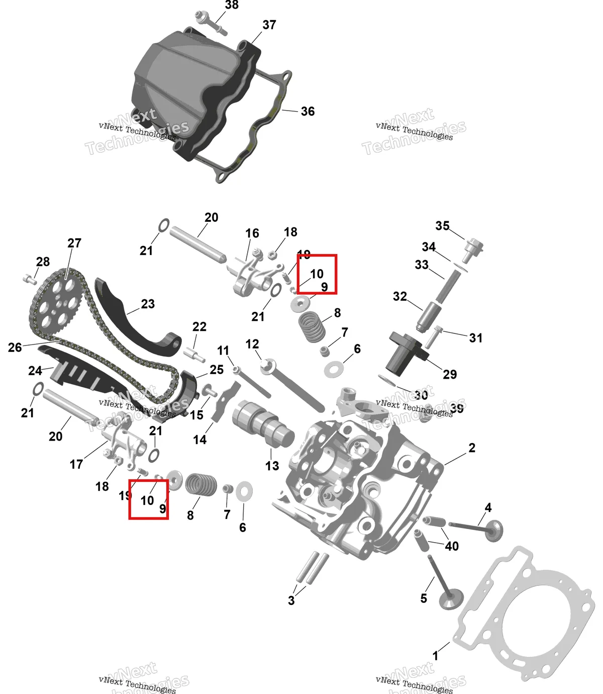 Деталь 420254120 (Клапан С Чекой) на схеме узла 2026 Can-Am RENEGADE - 4X4 - XMR - 650 EFI - 5TTA - Catalyst Gray Rotax - Front Cylinder Head