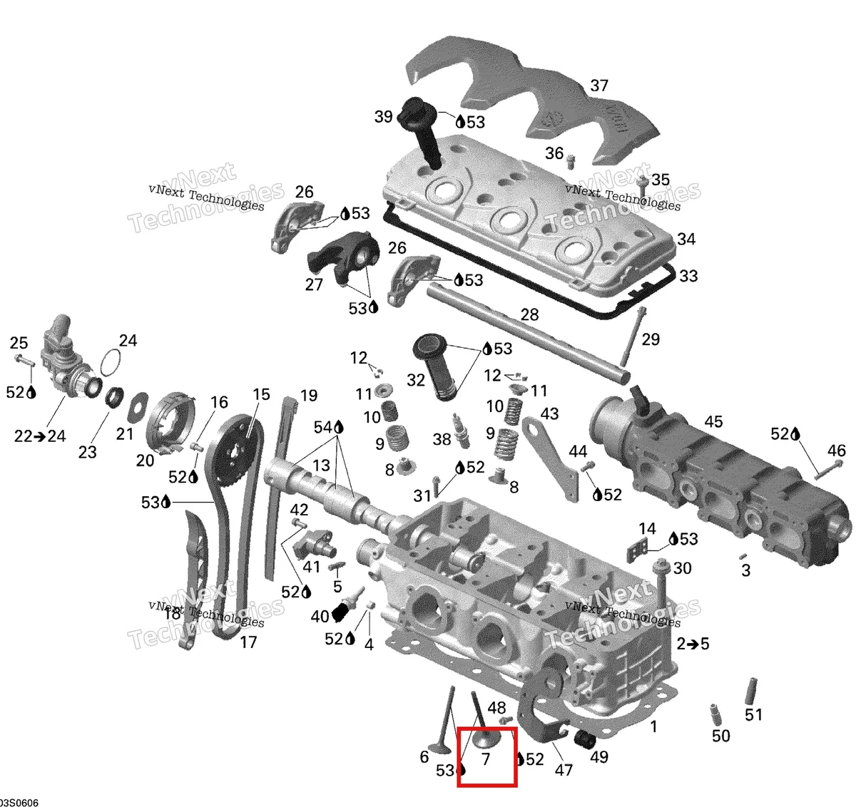 Деталь 420254291 на схеме узла 2006 Sea-Doo RXT Cylinder Head