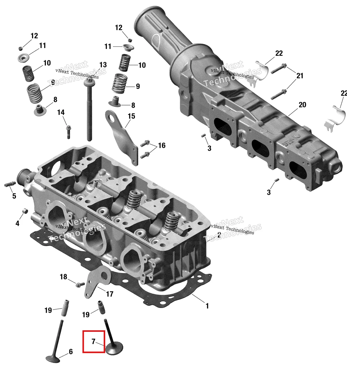 Деталь 420254298 на схеме узла 2021 Sea-Doo GTI 130 Rotax - Cylinder Head And Exhaust Manifold