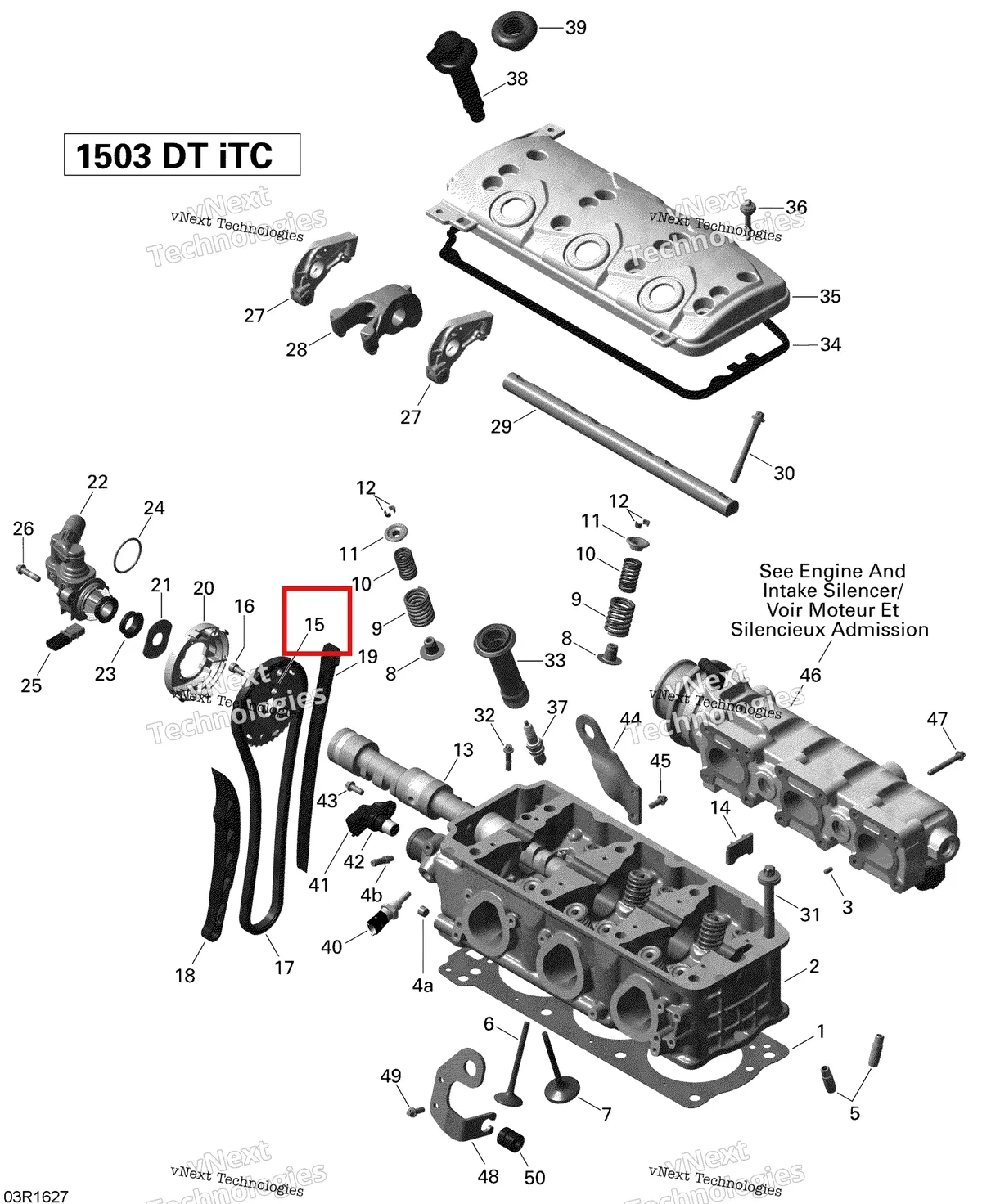 Деталь 420254308 на схеме узла 2016 Sea-Doo GTI-GTR-GTS Cylinder Head - 130