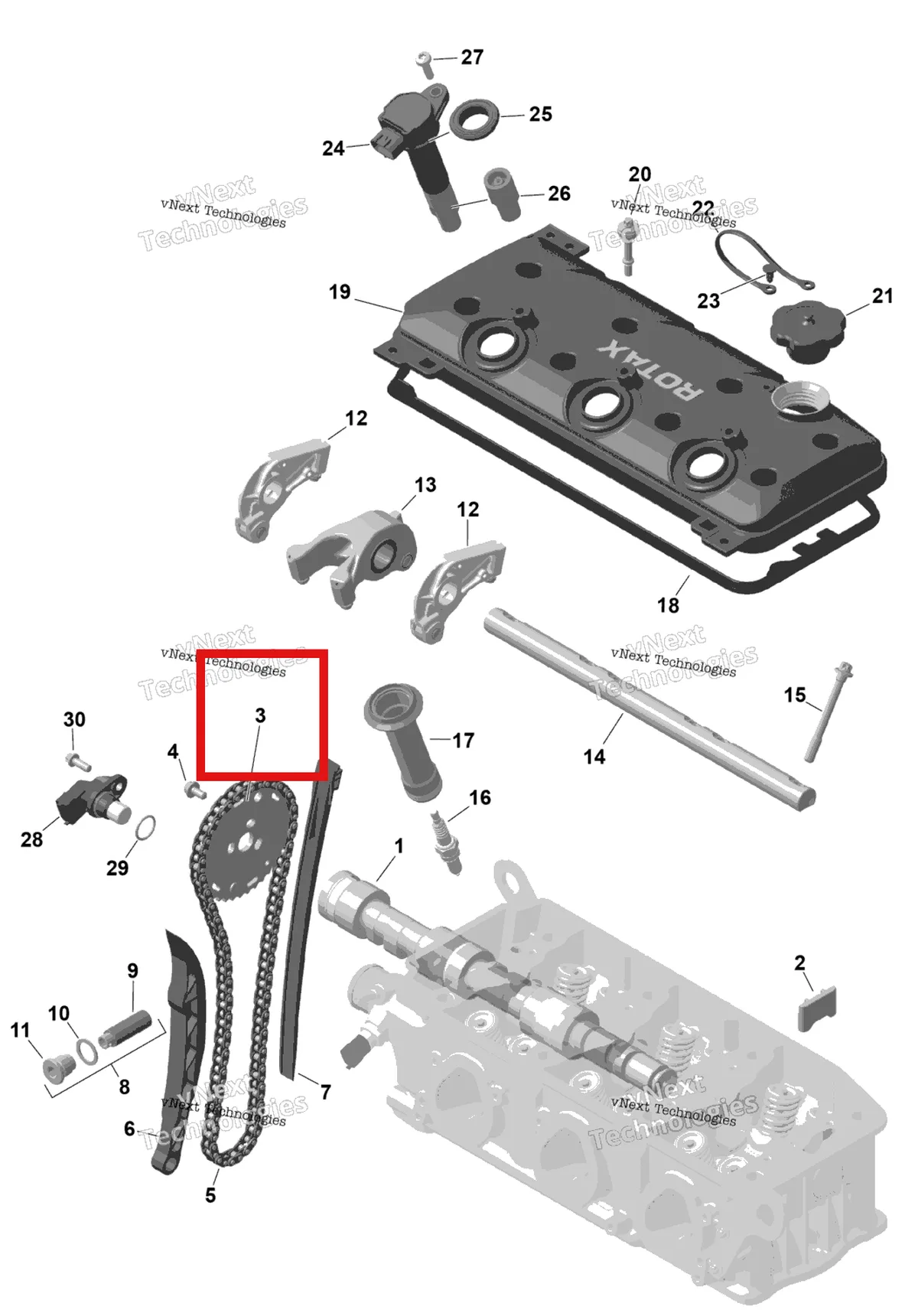 Деталь 420254309 на схеме узла 2026 Sea-Doo GTX - 300 - STD - 15TA - Blue Abyss - Audio Rotax - Valve Train