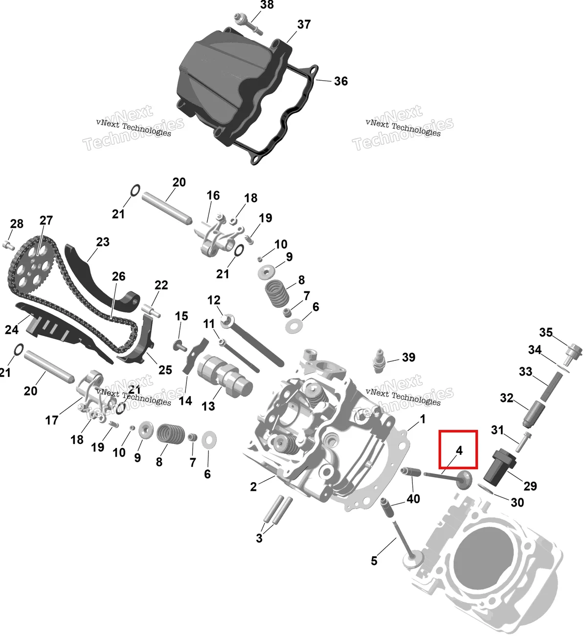 Деталь 420254368 на схеме узла 2025 Can-Am OUT-MAX - 6X6 - XT - 1000 EFI - 5ZSA - Boreal Green Rotax - Front Cylinder Head