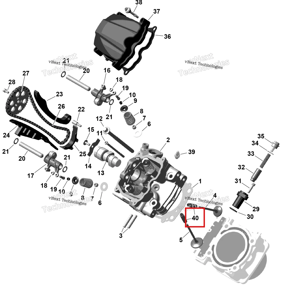 Деталь 420254377 на схеме узла 2026 Can-Am RENEGADE - 4X4 - XMR - 1000R EFI - 5UTA - Hyper Silver Rotax - Front Cylinder Head