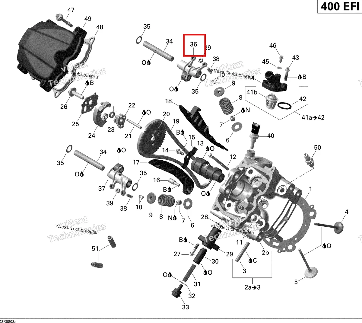 Деталь 420254406 (Коромысло клапана Inlet Can-Am Outlander 650 XT (2008) (420254406)) на схеме узла 2008 Can-Am Outlander 400 EFI STD Cylinder Head