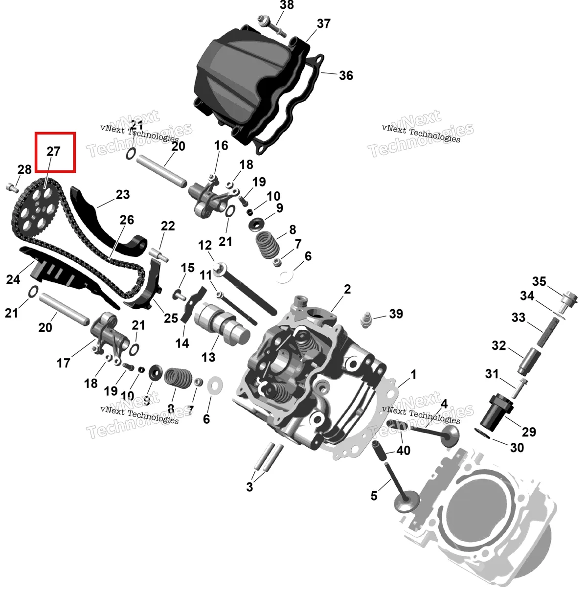 Деталь 420254438 на схеме узла 2026 Can-Am RENEGADE - 4X4 - XMR - 1000R EFI - 5UTA - Hyper Silver Rotax - Front Cylinder Head