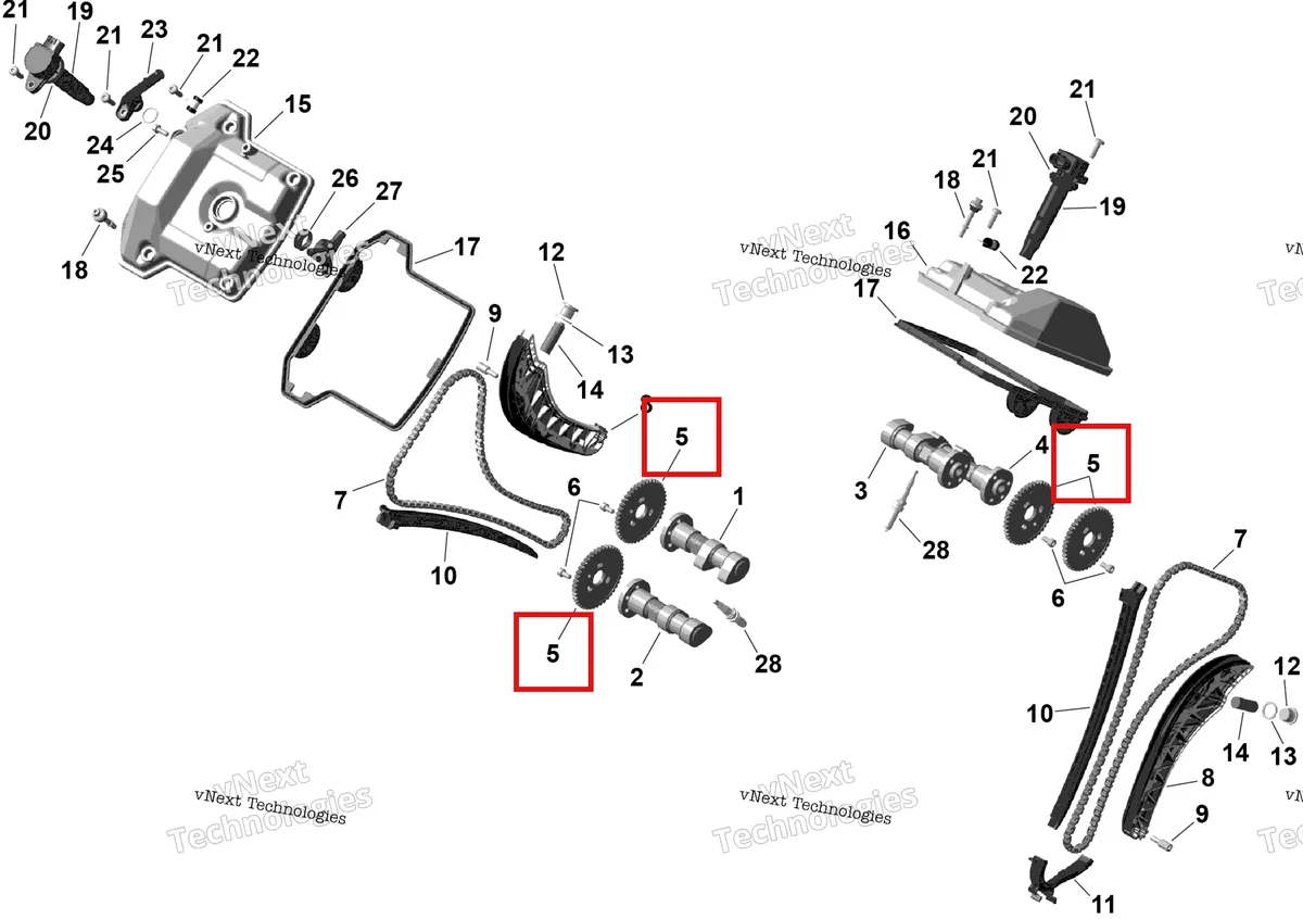 Деталь 420254447 (Timing шестерня 42 зубьев Can-Am Outlander 4x4 XT 1000R (2025) (420254447)) на схеме узла 2026 Can-Am OUTLANDER - 4X4 - BACKCOUNTRY - 1000R - 4NTA - CALI - Dark Camo Rotax - Valve Train
