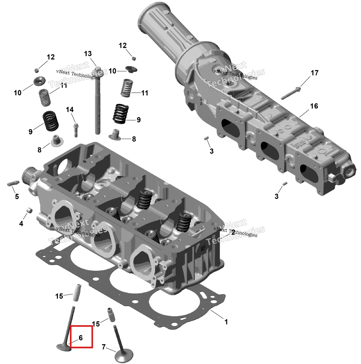 Деталь 420254682 на схеме узла 2026 Sea-Doo GTX - 325 - LIMITED - 26TC - Hybrid White Peal - Audio Rotax - Cylinder Head