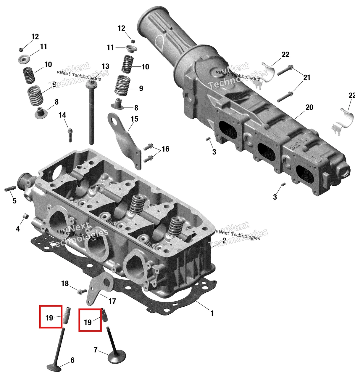 Деталь 420254882 на схеме узла 2020 Sea-Doo GTI 130 Engine - Cylinder Head And Exhaust Manifold
