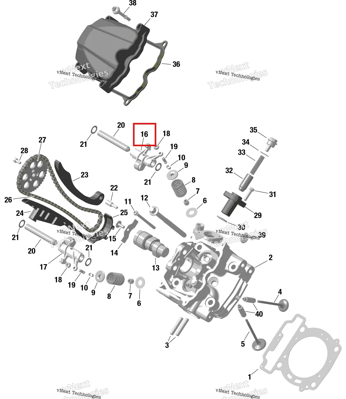 Деталь 420254905 (Коромысло Впускного) на схеме узла 2024 Can-Am Outlander MAX 650 EFI 6X6 - 5YRA - DPS Package - Tundra Green Rotax - Front Cylinder Head