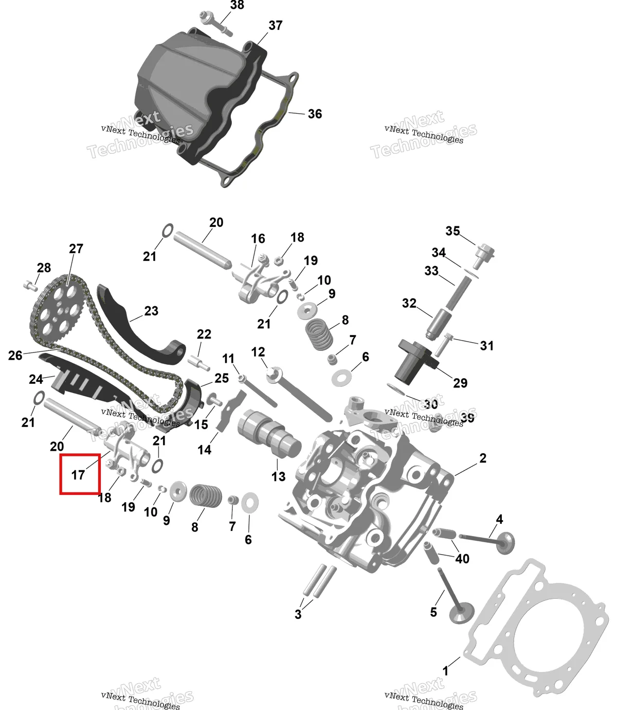 Деталь 420254915 (Выпускной Коромысло) на схеме узла 2026 Can-Am RENEGADE - 4X4 - XMR - 650 EFI - 5TTA - Catalyst Gray Rotax - Front Cylinder Head