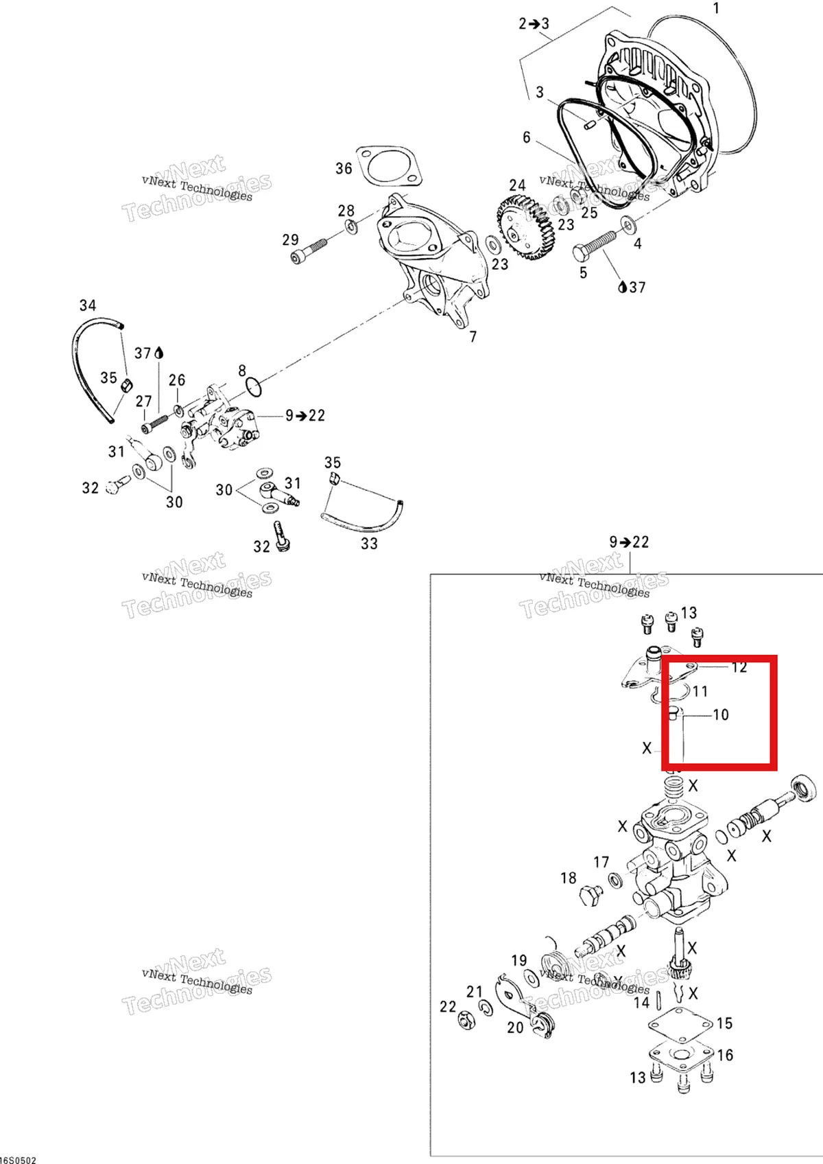 Деталь 420256085 на схеме узла 2005 Sea-Doo GTI Oil Injection Pump And Rotary Valve
