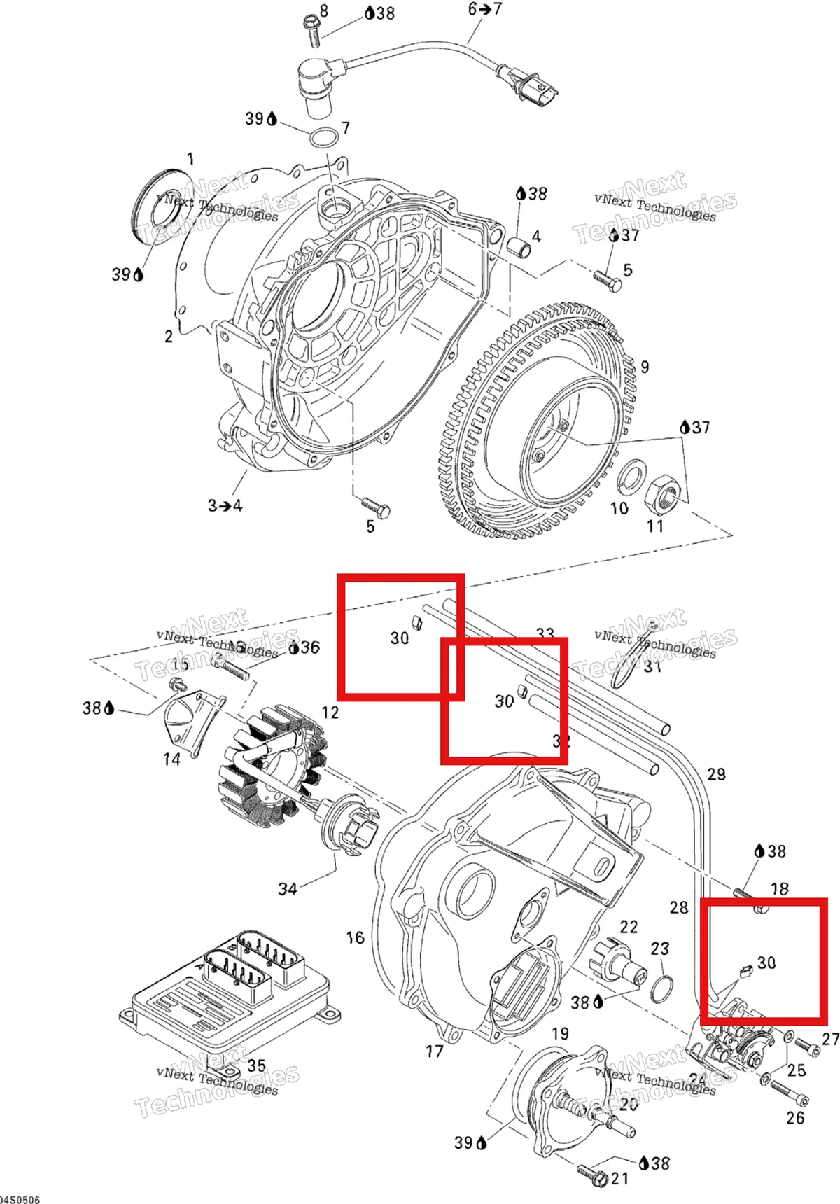 Деталь 420256408 на схеме узла 2005 Sea-Doo 3D RFI Magneto And Oil Pump
