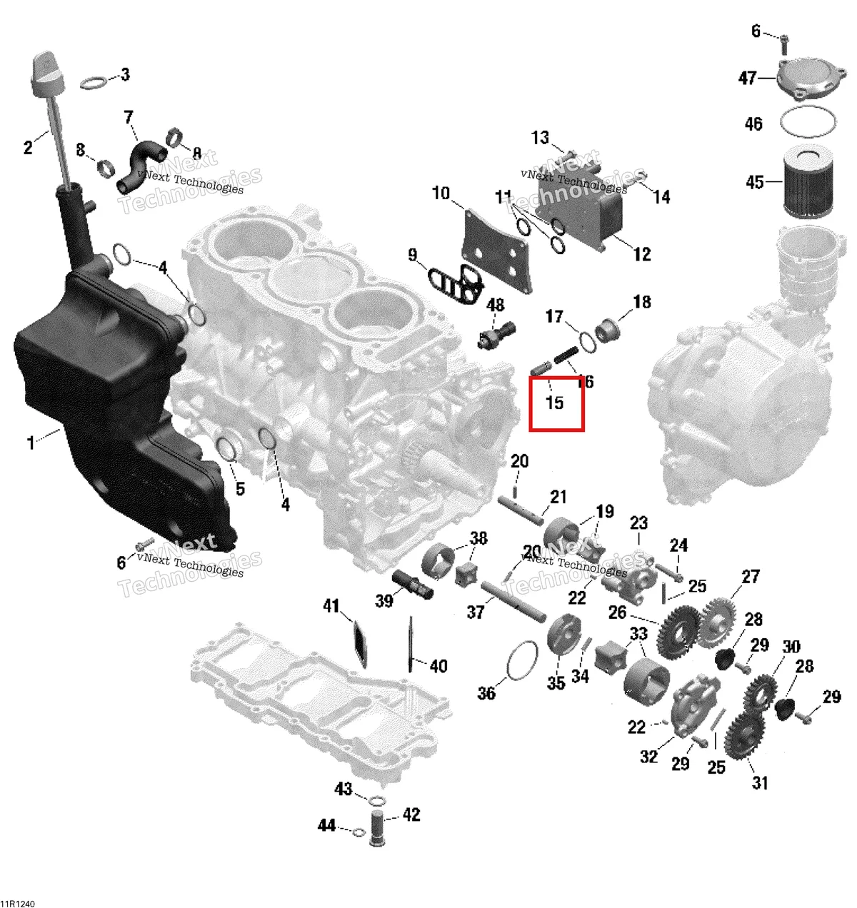 Деталь 420256513 (Поршень Регулирующий  Давление) на схеме узла 2012 Ski-Doo Expedition SE 1200 XU Engine Lubrication