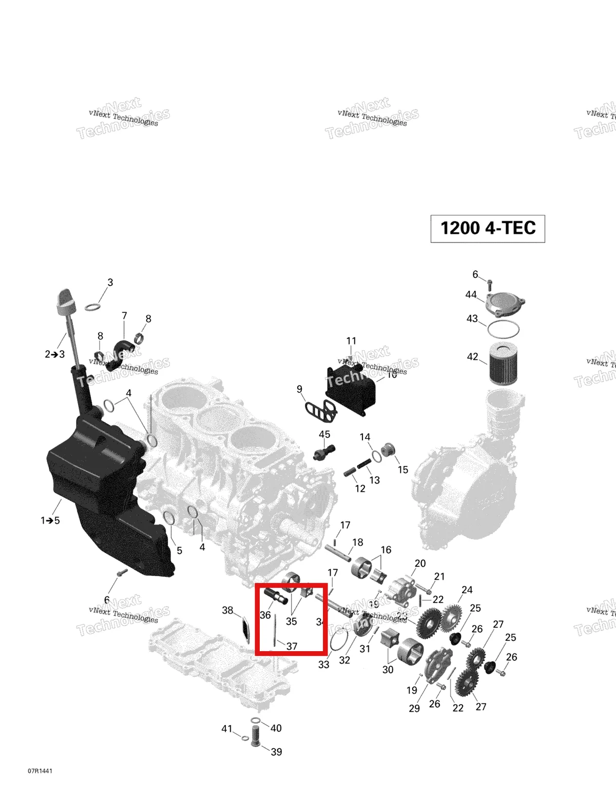 Деталь 420256670 (Масляный насос ротор давления Ski-Doo GTX LE 1200 4-TEC (2009) (420256670)) на схеме узла 2014 Ski-Doo EXPEDITION LE 1200 XU Engine Lubrication