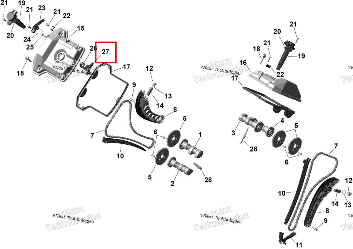 Деталь 420256721 (Separator шестерня Can-Am Outlander 4x4 XT 1000R (2025) (420256721)) на схеме узла 2026 Can-Am OUTLANDER - 4X4 - BACKCOUNTRY - 1000R - 4NTA - CALI - Dark Camo Rotax - Valve Train
