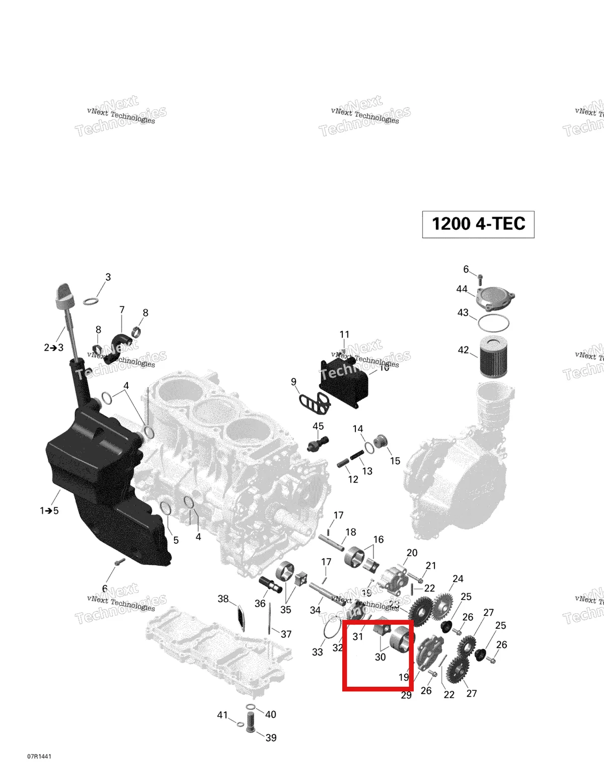 Деталь 420256830 (Масляный Насос Ротора) на схеме узла 2014 Ski-Doo EXPEDITION LE 1200 XU Engine Lubrication