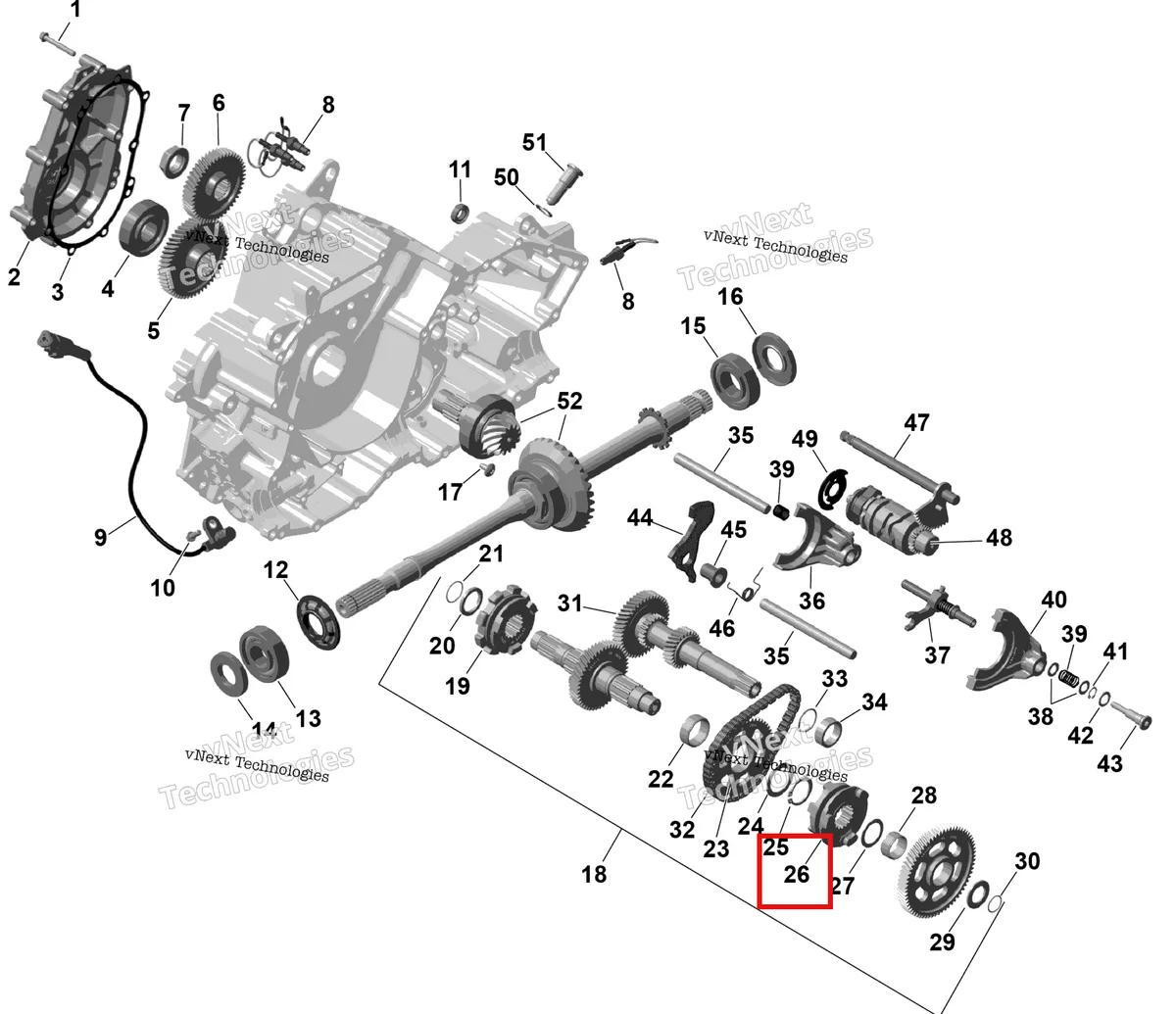 Деталь 420257244 (Переключения втулка Can-Am Outlander 4x4 XT 1000R (2025) (420257244)) на схеме узла 2026 Can-Am OUTLANDER - 2X4 - STD - 500 - 1KTB - Legion Red Rotax - Gearbox
