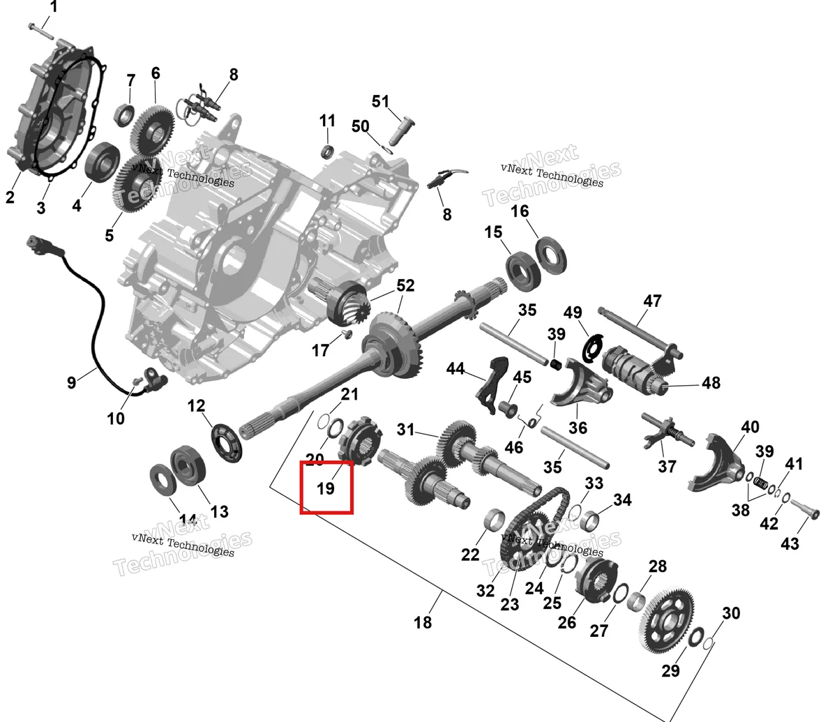 Деталь 420257254 (Переключения втулка Can-Am Outlander 4x4 DPS 700 (2025) (420257254)) на схеме узла 2026 Can-Am OUTLANDER - 2X4 - STD - 500 - 1KTB - Legion Red Rotax - Gearbox
