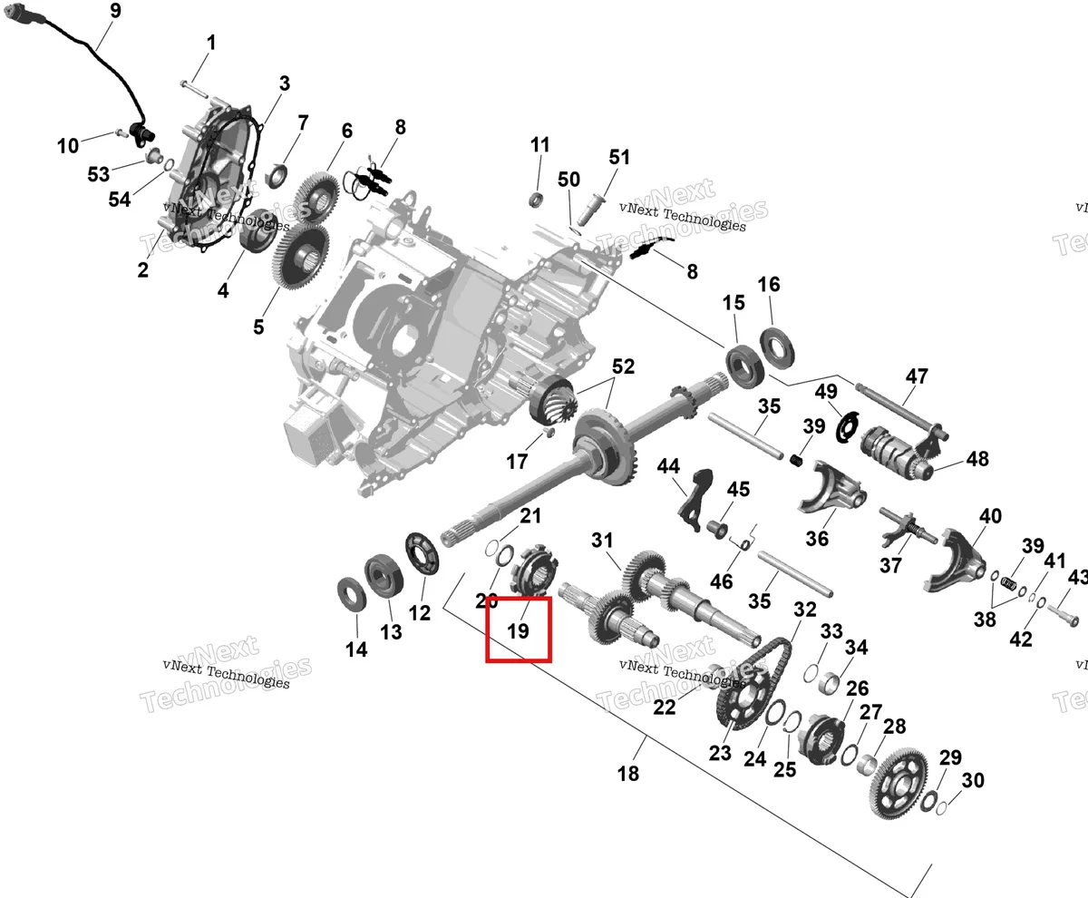 Деталь 420257255 (Переключения втулка Can-Am Outlander 4x4 XT 1000R (2025) (420257255)) на схеме узла 2026 Can-Am OUTLANDER - 4X4 - BACKCOUNTRY - 1000R - 4NTA - CALI - Dark Camo Rotax - Gearbox