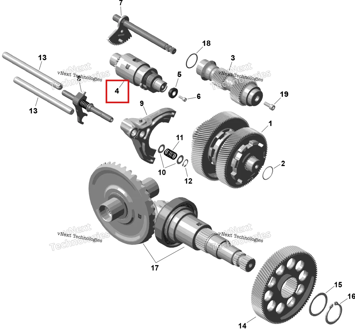 Деталь 420257415 на схеме узла 2026 Can-Am OUTLANDER - 4X4 - EV - 2WTA - Granite Grey Rotax - Gearbox 2