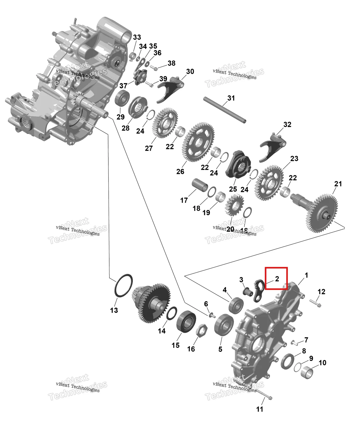 Деталь 420257659 на схеме узла 2026 Can-Am RENEGADE - 4X4 - XMR - 1000R EFI - 5UTA - Hyper Silver Rotax - Gearbox 2
