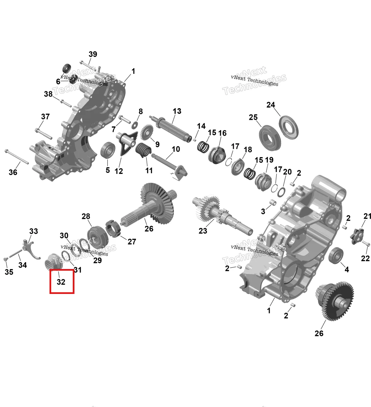 Деталь 420257674 на схеме узла 2026 Can-Am RENEGADE - 4X4 - XMR - 1000R EFI - 5UTA - Hyper Silver Rotax - Gearbox 1