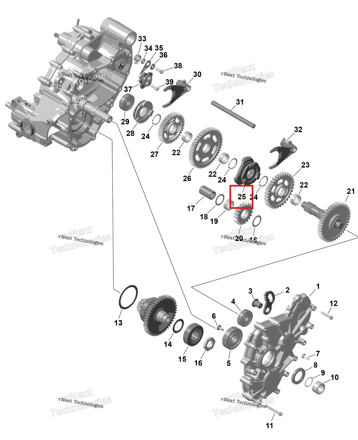 Деталь 420257954 на схеме узла 2026 Can-Am RENEGADE - 4X4 - XMR - 1000R EFI - 5UTA - Hyper Silver Rotax - Gearbox 2