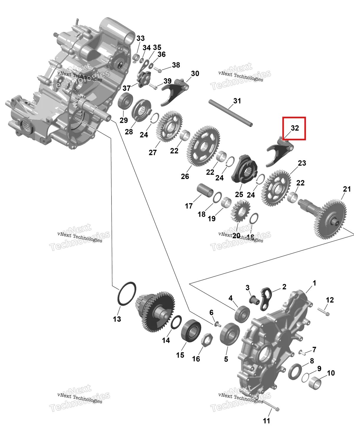 Деталь 420258515 на схеме узла 2026 Can-Am RENEGADE - 4X4 - XMR - 1000R EFI - 5UTA - Hyper Silver Rotax - Gearbox 2
