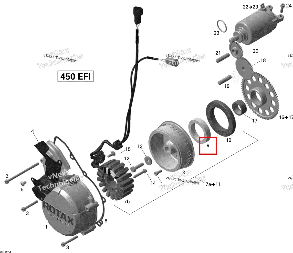 Деталь 420259070 на схеме узла 2015 Can-Am DS 450EFI STD Magneto And Electric Starter