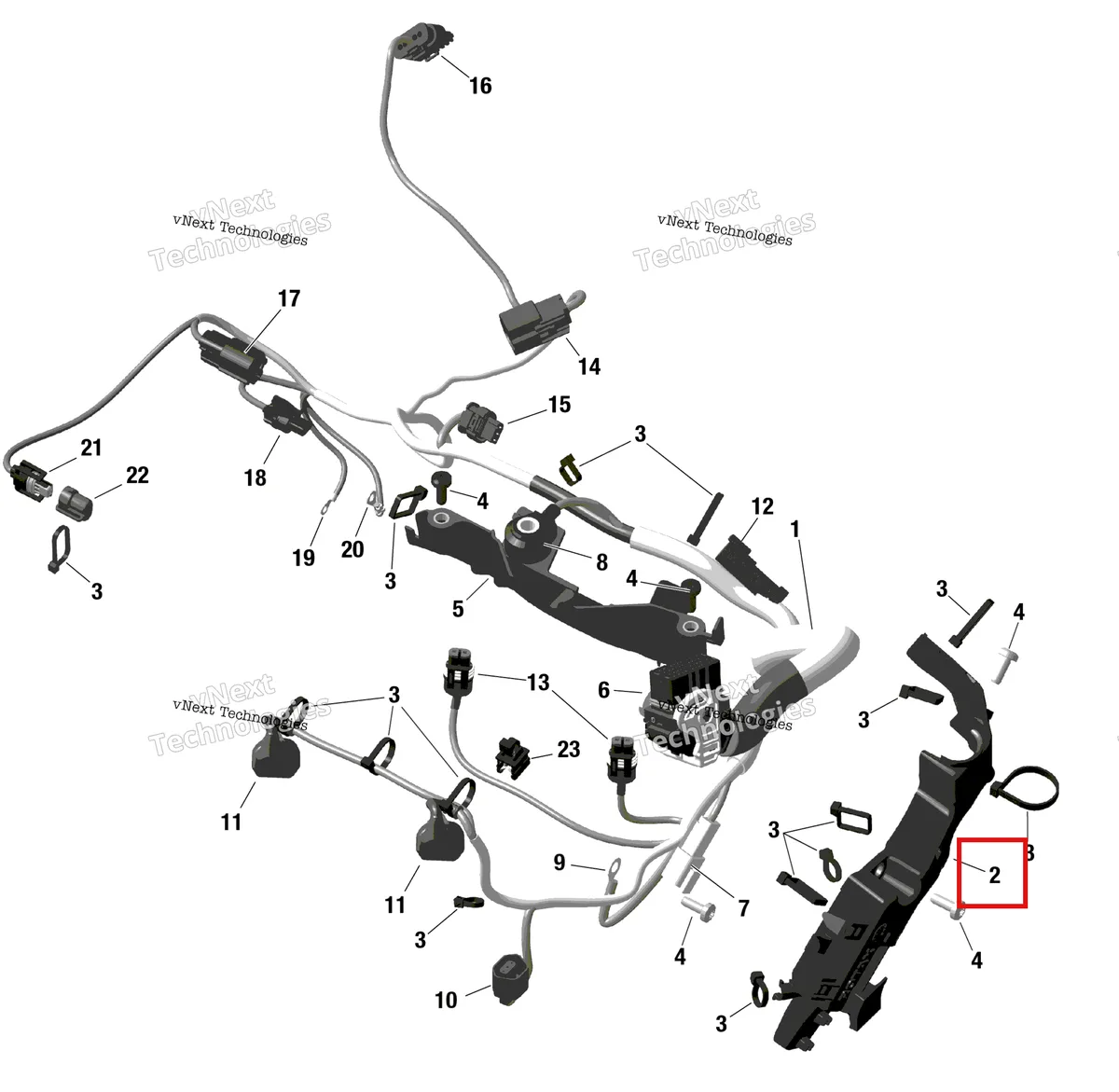 Деталь 420260155 на схеме узла 2023 Ski-Doo BACKCOUNTRY 850 E-TEC - STD Rotax - Engine Harness And Electronic Module