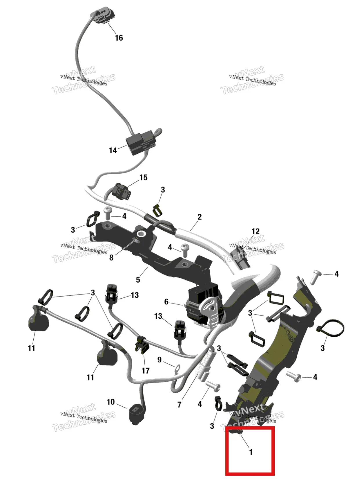 Деталь 420260164 на схеме узла 2023 Ski-Doo MXZ 600RS Rotax - Engine Harness And Electronic Module