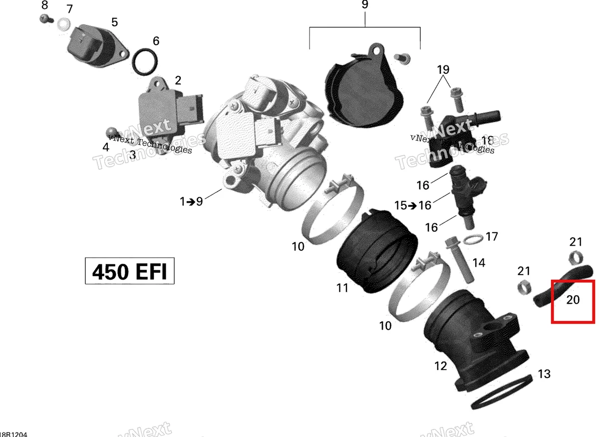 Деталь 420260420 на схеме узла 2015 Can-Am DS 450EFI STD Air Intake Manifold And Throttle Body
