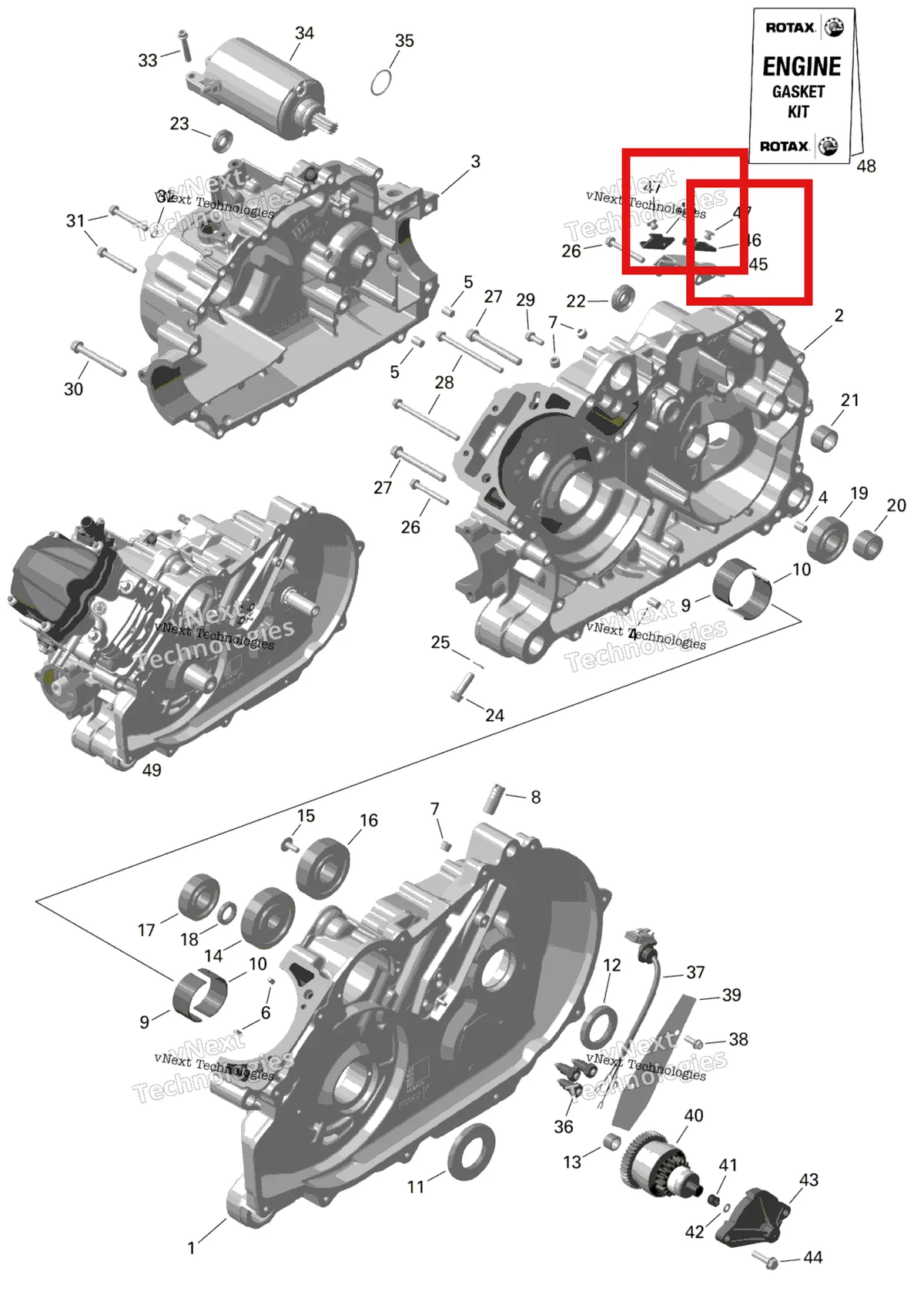 Деталь 420260590 на схеме узла 2024 Can-Am Outlander MAX 450 EFI 6X6 - 4ZRA - DPS Package - Tundra Green Rotax - Crankcase