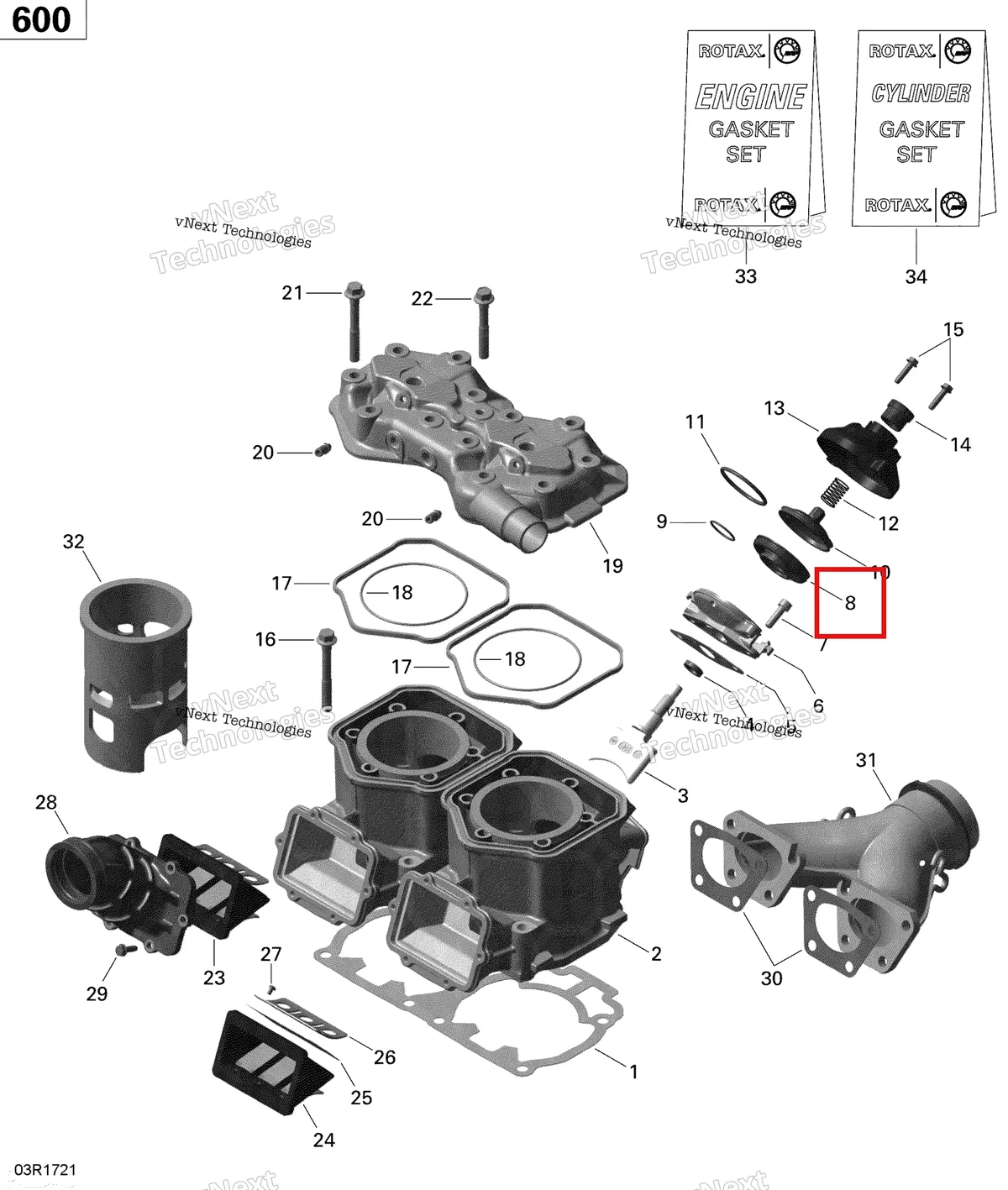 Деталь 420260723 (Сильфон) на схеме узла 2020 Ski-Doo MXZ 600 CARB Engine - Cylinder And Cylinder Head - 600 Carb