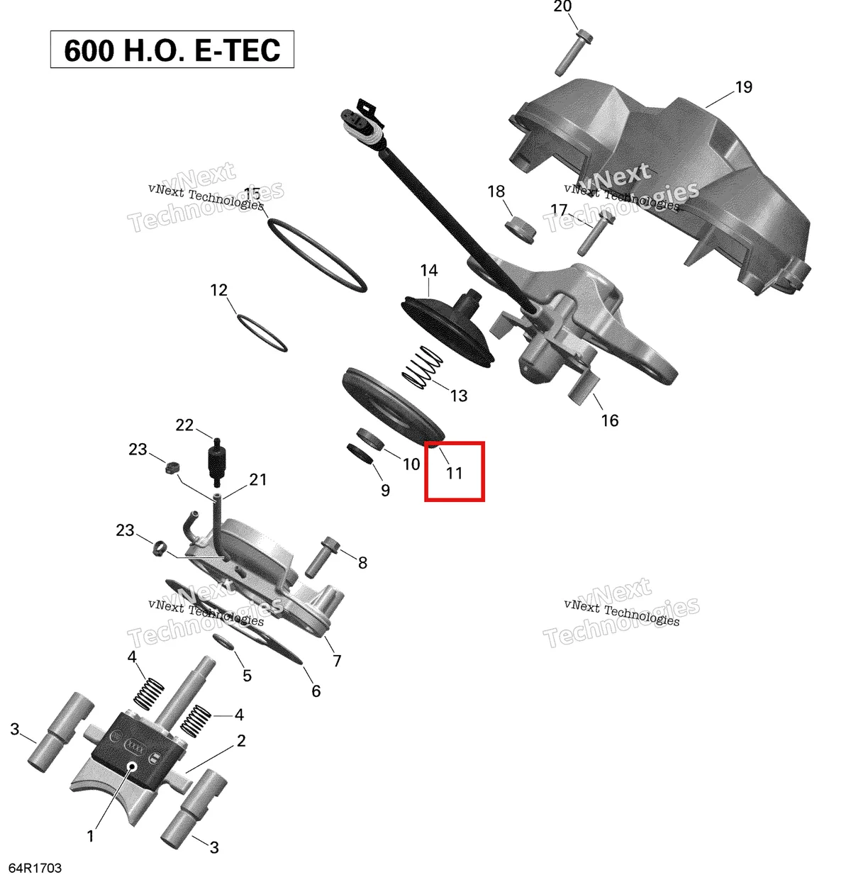 Деталь 420260725 (Сильфон) на схеме узла 2020 Ski-Doo SKANDIC WT 600HO E-TEC Engine - 3D Rave - 600Ho E-Tec
