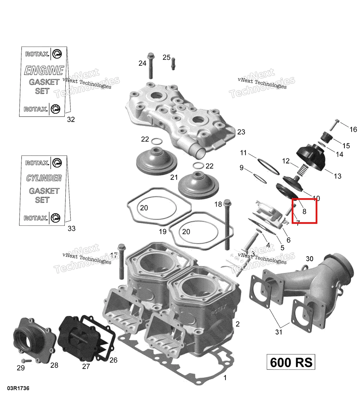 Деталь 420260729 (Сильфон) на схеме узла 2017 Ski-Doo MXZ 600 RS Cylinder, Exhaust Manifold And Reed Valve