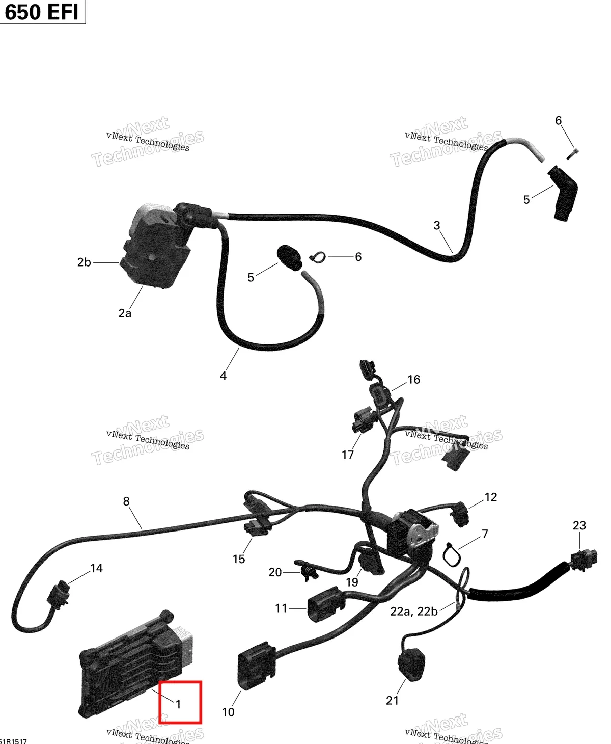 Деталь 420264613 на схеме узла 2015 Can-Am OUTLANDER 6X6 650 EFI Engine Harness And Electronic Module