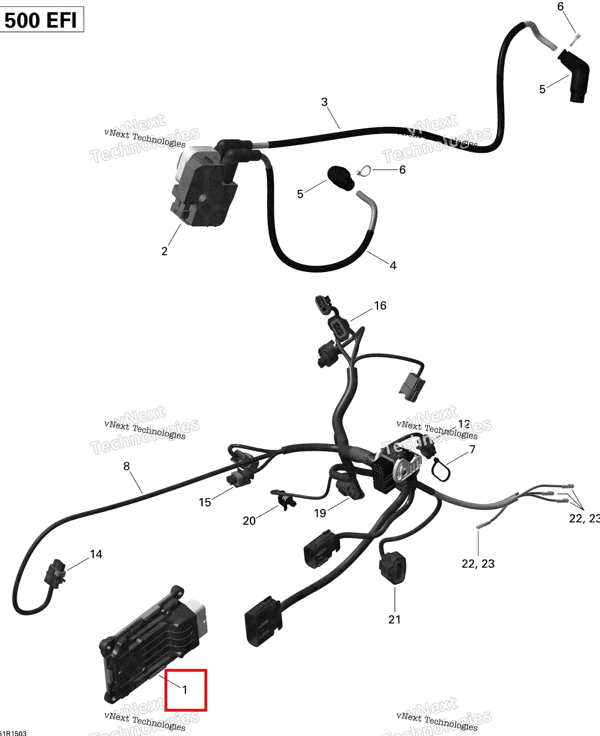 Деталь 420264952 на схеме узла 2015 Can-Am RENEGADE 500 EFI Engine Harness And Electronic Module Renegade