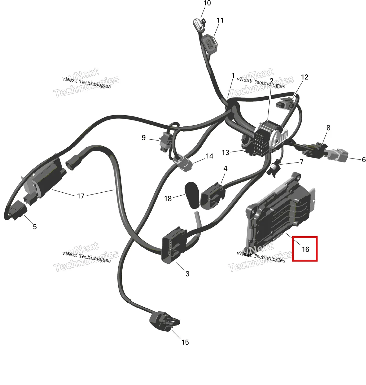 Деталь 420265020 на схеме узла 2024 Can-Am Outlander MAX 450 EFI 6X6 - 4ZRA - DPS Package - Tundra Green Rotax - Engine Harness And Electronic Module