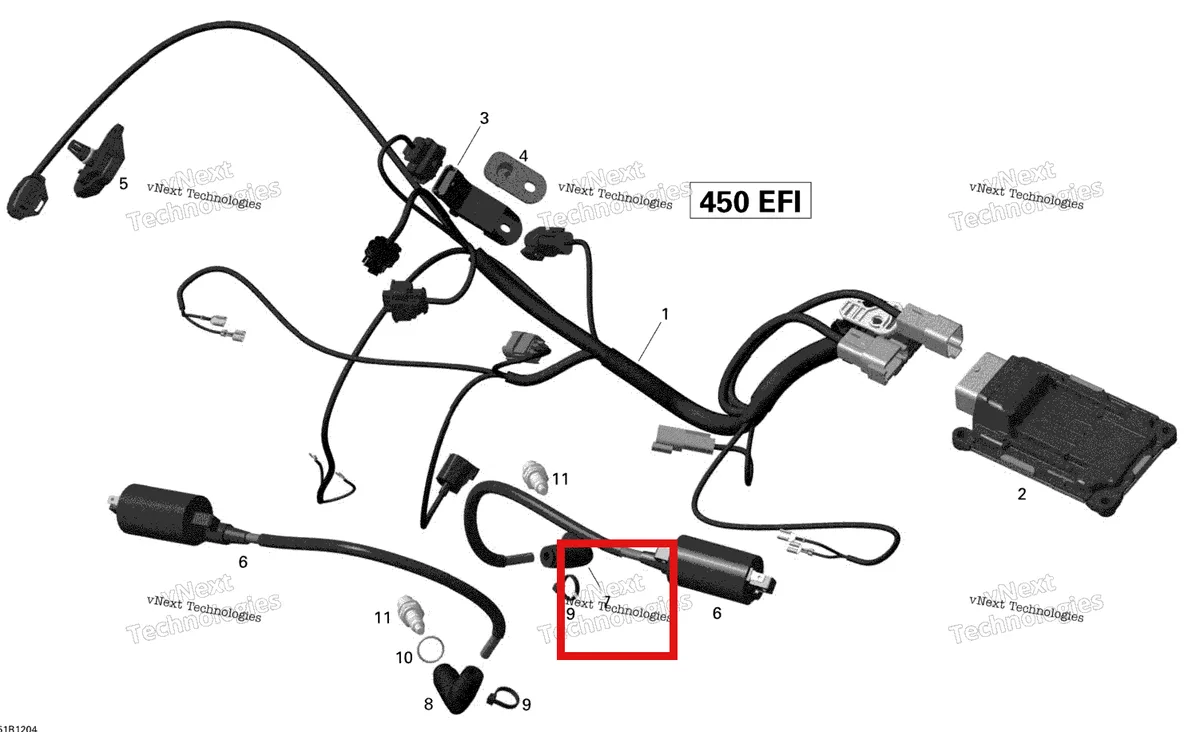 Деталь 420265244 на схеме узла 2015 Can-Am DS 450EFI STD Engine Harness And Electronic Module