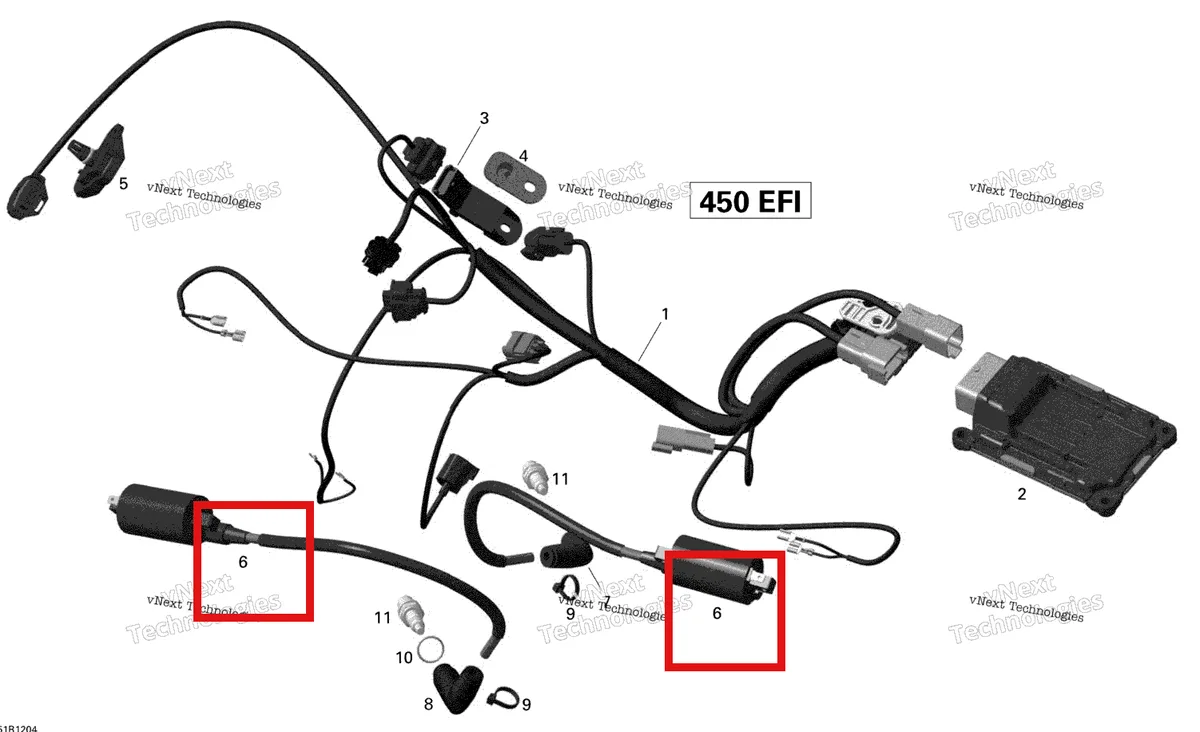 Деталь 420265414 на схеме узла 2015 Can-Am DS 450EFI STD Engine Harness And Electronic Module
