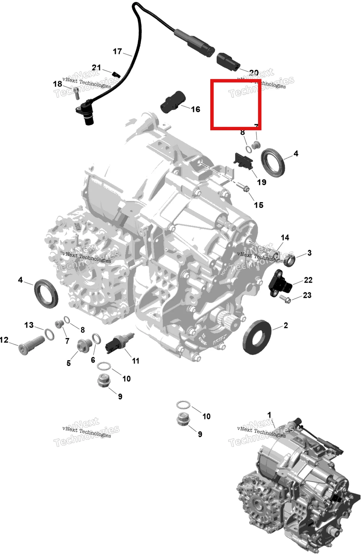Деталь 420265727 (Camshft датчик положения в сборе Can-Am Maverick Turbo RR XRS (2026) (420265727)) на схеме узла 2026 Can-Am OUTLANDER - 4X4 - EV - 2WTA - Granite Grey Rotax - Gearbox