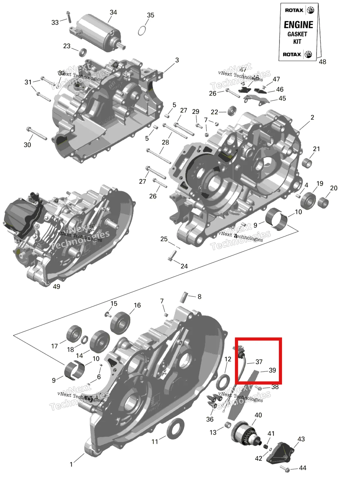 Деталь 420265831 на схеме узла 2024 Can-Am Outlander MAX 450 EFI 6X6 - 4ZRA - DPS Package - Tundra Green Rotax - Crankcase