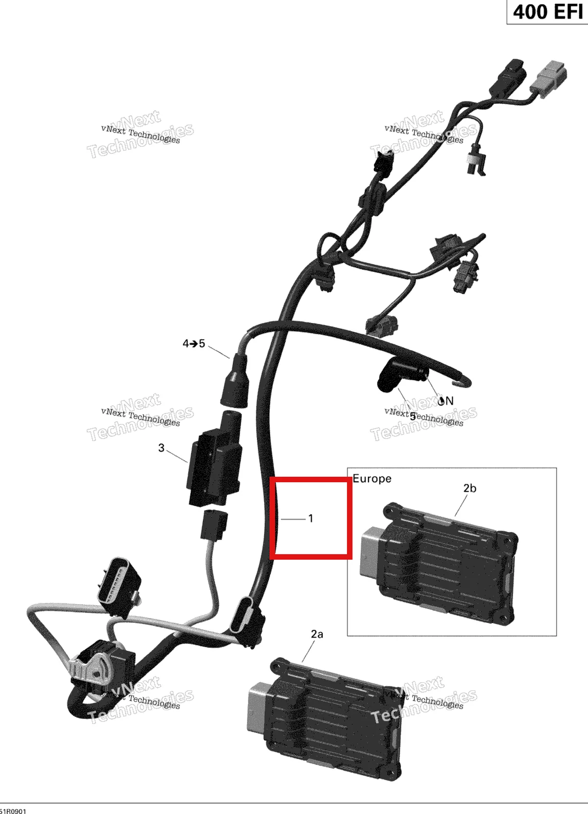 Деталь 420265835 на схеме узла 2009 Can-Am Outlander Max 400 EFI Engine Harness And Electronic Module